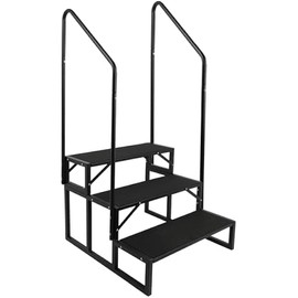 RV Steps w/Dual Handrails, 3-Step Spa Hot Tub Steps with Anti-Slip Pedals, 660lbs Load Capacity, Universal Portable Mobile Home Stairs Steps for 5th Wheel RV, Spa, Porch, Pool, Travel Trailers