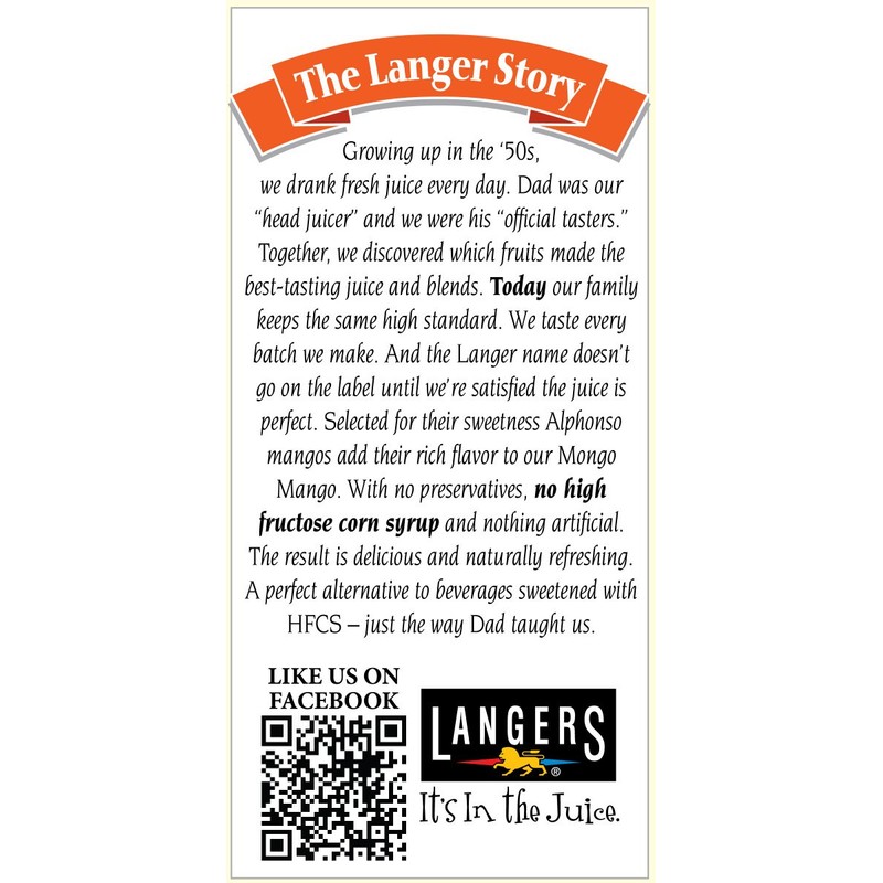 Langers Juice Cocktail, Mongo Mango, 64 Fl Oz (Pack of