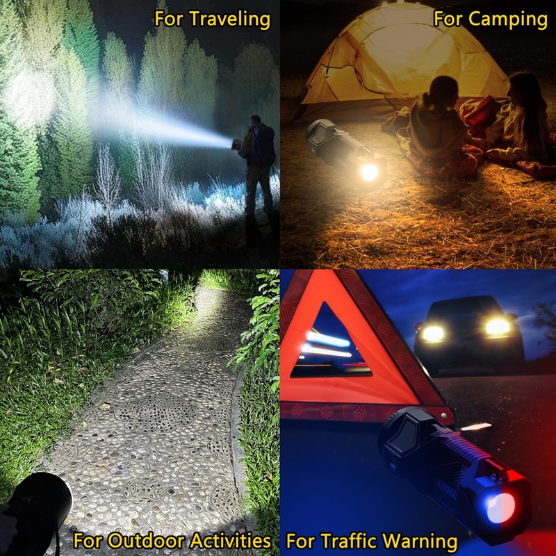 Solar Handheld Flashlight Rechargeable Multi Function High Bright 17000 Lumen