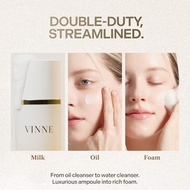 VINNE Limpiador Facial Coreano Signature Milky Foam: Limpiador Facial Coreano De 3 Pasos Con Leche, Aceite Y Espuma, Con Lha+Pha Y 17 Ing...