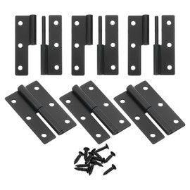 sourcing map 6 Pcs Lift Off Hinge, 2.5" Detachable Lift Off Hinges Left Handed Slip Joint Small Flag Hinges Rising Butt Door Hinges, Black