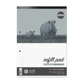 RHINO A4 Refill Pad, Writing Pad, 160 Page / 8mm Lined with Margin, 1 Pack, White Hole Punched Top Binding Writing Paper, Office & School Stationery Supplies