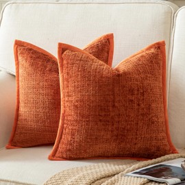 Yaertun Set of 2 Cushion Covers, Rust Red, 45 x 45 cm, Chenille Cushion Covers, Decorative Cushion Cover, Sofa Cushion, Decorative Cushion, Velvet Back for Sofa, Bedroom, Living Room, Soft, Cosy