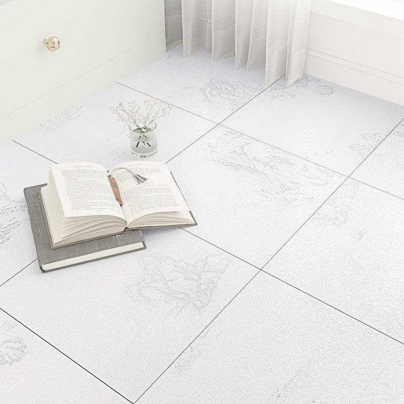 WESTICK 20-Pack White Marble Peel and Stick Floor Tile Bathroom