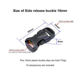 BAIWOAK Quick Release Buckles 15mm/20mm/25mm/32mm/38mm/50mm, Double Adjustable Plastic Buckle Clips for Backpack Straps, black