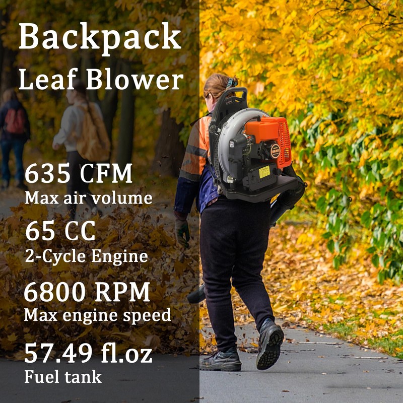 Backpack Leaf Blower, 65CC 3.6HP 2Cycle Backpack Blower Gas Powered,