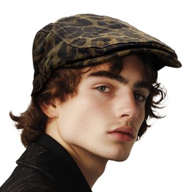 CLAPE Newsboy Hats, Unisex Adjustable Fashion Leopard Ivy Flat Cap Gatsby Cabbie Driving Hat for Men Women