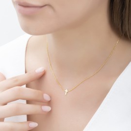 925 Solid Sterling Silver Dainty Cross Necklace for Women, Gold-Silver-Rose Tiny Cross Necklace, Small Cross Necklace, Christmas Gift for Her, Gift for Wife, 16 Inches, Sterling Silver, No Gemstone