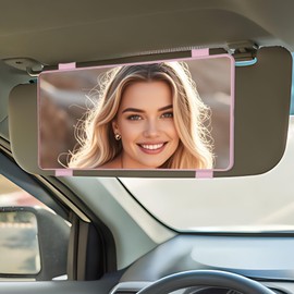 LAITEMEN Visor Mirror Car Accessories for Women Interior (No Light) - Passenger Car Accessories for Girl, Large Sun Visor Vanity Mirror for Truck - Pink (No LED Light)