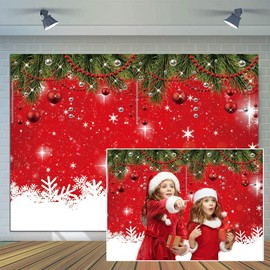 CYLYH Fondo de fotografía rojo de Navidad de 10 x 8 pies, telón de fondo de fiesta de Navidad, copos de nieve, bolas de Navidad, decoración de Año Nuevo, fondo de fiesta familiar, decoración de baby shower, SDJ-504