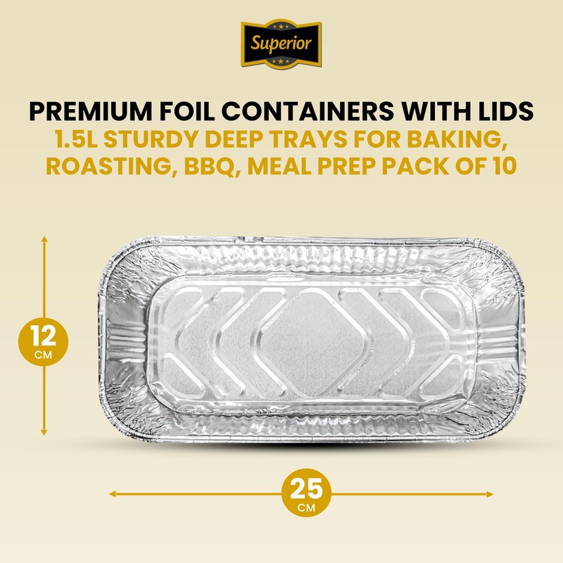 Superior Foil Containers with Lids – 1.5 Litre Sturdy Deep