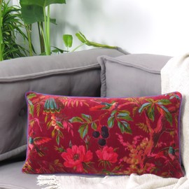 Eyes of India Velvet Floral Flower Bird Throw Pillow Sofa Cushion Cover Case Couch Colorful Boho Chic Bohemian Accent Indian Handmade (Burgundy, 12" x 20")
