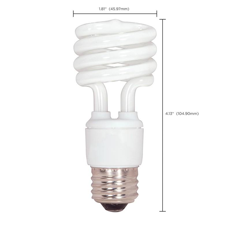 Satco S7217 13-Watt Medium Base T2 Mini Spiral, 2700K, 120V,
