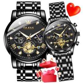 OLEVS Couple Watch His and Her Watch Set Mens Womens Matching Watch Diamond Romantic Valentine’s Day Chronograph Watch