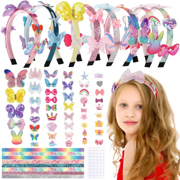 Royouzi Craft Set Children from 6 Years DIY Headband Craft Gifts for Girls 7, 8, 9 Years, Hair Accessories for Girls Children's Birthdays School Party Bag Toy