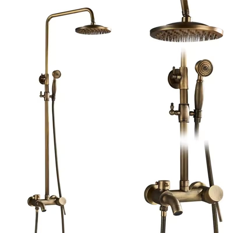 Antique Brass 8-Inch Rainfall Shower System with Hand Shower &