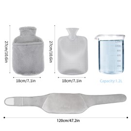 Ouxayapl Hot Water Bottle Belt 1.2 L, 3-in-1 Hot Water Bottle with Cover and Soft Waist Cover, Rubber Hot Water Bottle Belt for Back Legs Neck Shoulder Waist Warming