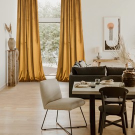 Roslynwood Mustard Gold Velvet Curtains - 63 inches Long Living Room Black Window Treatment Durable Vertical Room Divider Drapes for Kids Room/Home Office,W52 x L63, 2 Panels/Rod Pocket