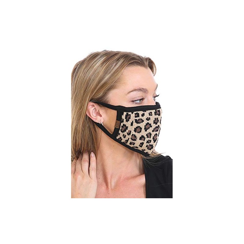 C.C Reusable Washable Knit Pattern Face Mask, Knit Leopard Latte,