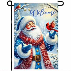 BlissYard Christmas Garden Flag 12x18 Inch Blue Santa Red Yard Decor