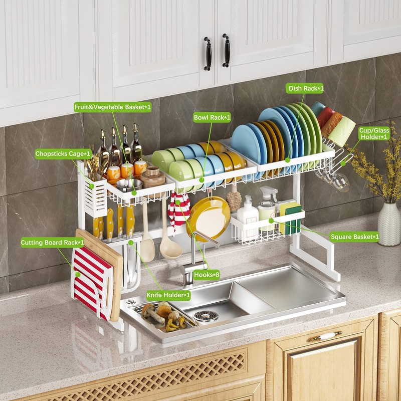 PUSDON Over Sink Dish Drying Rack Stainless Steel, Adjustable Large