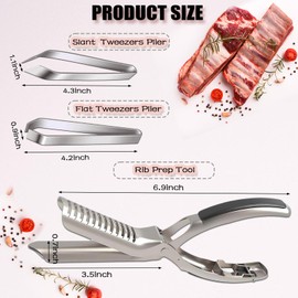 2Pcs Rib Membrane Removal Tools, Rib Prep Tool, Stainless Steel BBQ Rib Skinner with 2Pcs Tweezers Pliers and Gloves, for Easy Rib Skinner, Kitchen Gadgets for Barbecue Enthusiasts & Chefs