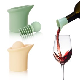 DGMDGS 2 Pack 2 in 1 Silicone Wine Bottle Stoppers & Pourers, Upgraded Reusable Wine Preserver, Champagne Stoppers with Vacuum, Ideal Gift Accessory for Wine Lovers (Green&Apricot color)