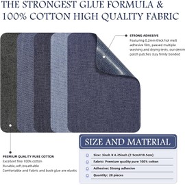 KING MOUNTAIN Iron-on Repair Patch 20 Pcs Pack,Denim Patches for Jeans Kit 3" by 4-1/4",100% Cotton Denim Iron-on Repair Patch,Jeans and Clothing Repair and Decoration Kit (Five Color 1.0)