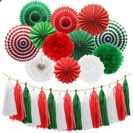 seimeinoki Christmas Hanging Paper Fan Honeycomb Ball Fan Flower Paper Lanterns Christmas Decoration Mall Wall Ornament Winter Party Decoration Set Garland Fans Combination Wall Decor Birthday