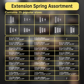 100 Pcs Extension Spring, Beesini Extension Spring Assortment Kit 25 Different Sizes, Stainless Steel Springs, Small Spring Assortment for Home Repairs, 25 Individual Bags