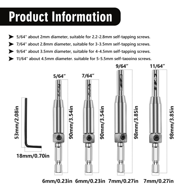 Hinge Drill Bit Self Centring, 4 Pcs Self Centering Drill