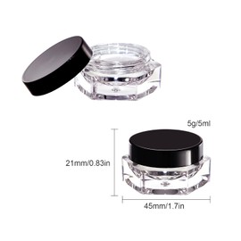 CAIYA Pack of 6 Hexagonal Empty Sample Containers, 5 ml Transparent Small Plastic Jar, Cosmetic Container, Travel Sample Container for Lip Balm, Lotion, Cream