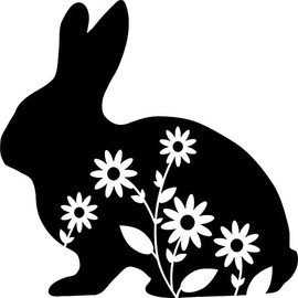 Bunny Rabbit with Flowers Vinyl Decal Sticker for Car/Window/Wall (Black Matt)