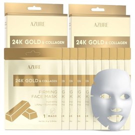 Azure Cosmetics 24K Gold Firming Face Mask- Anti Aging, Hydrating, Toning & Firming Facial Sheet - Helps Reduce Wrinkles & Fine Lines - With Hyaluronic Acid & Collagen - Made in Korea - Pack of 5