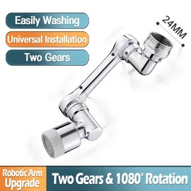 Universal 1080° Swivel Faucet Robotic Arm, 2 Mode Splash Water Filter Extension, Kitchen Bathroom Spray Attachment, Wash Hands/Hair/Face