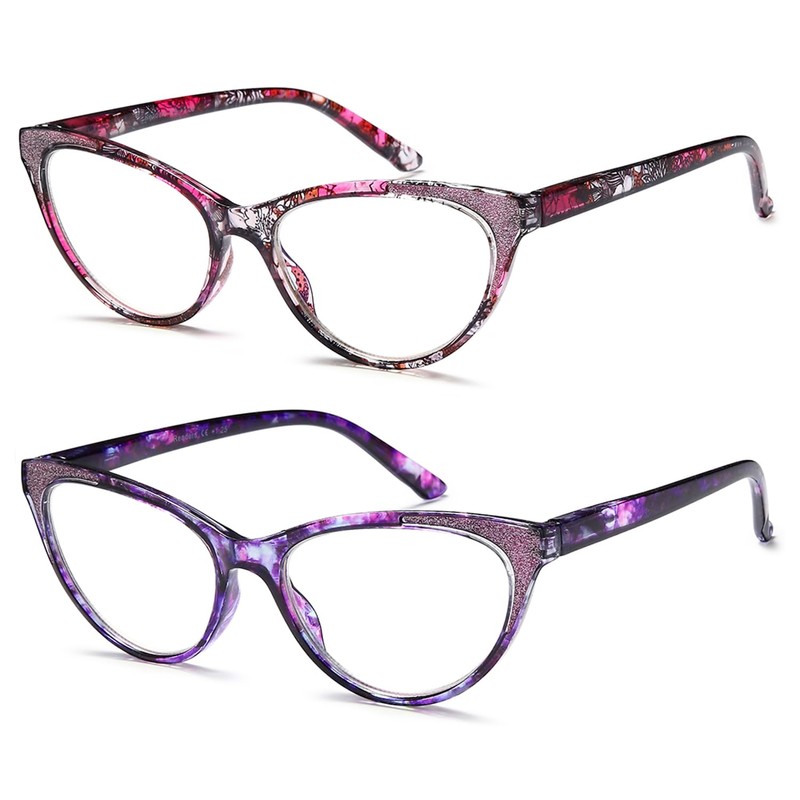 YTDBNS Cat Eye Reading Glasses for Women, 2 Pack Blue
