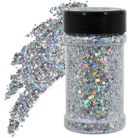 TORC 4 OZ Silver Holographic Glitter 4 Ounce Mix Chunky Glitter Bulk for Resin Craft Cosmetic Art Festival Decoration