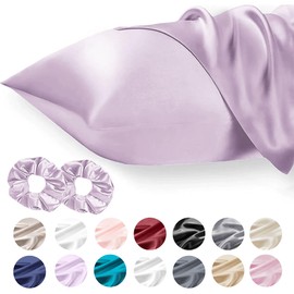 Seiwohl Satin Silk Pillowcases for Hair and Skin Lavander Pillow cases 2 Pack with Hair Silk Scrunchies for women, Cooling Pillow cases with Envelope Closure, Standard Size 50x75 cm