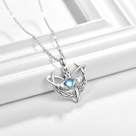 KINGWHYTE Dragon Necklace 925 Sterling Silver Celtic Knot Dragon Pendant Necklace for Men Women Boys Irish Vintage Pendant Dragon Gift, Sterling Silver, Moonstone