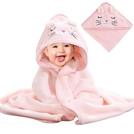 YTPAFK Baby Bath Towel With Hood, Baby Towels Newborn Girl, Absorbent Baby Hooded Towel Newborn, Ultra Soft Cute Animal Design Baby for Newborn Baby Boy And Girl（Pink Cat