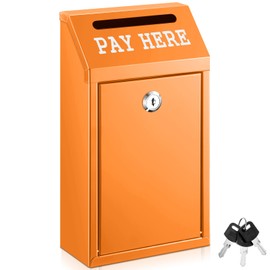 Yaocom Safe Cash Box Money Collection Metal Donation Box with Lock Wall Mount Pre Drilled Mailbox Delivery Ballot for Home Office Outdoor Self Serve Stand(Orange,10.2 x 5.7 x 2.8 Inch)