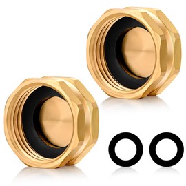 YELUN 3/4"Garden Hose End Caps,Brass Garden Hose Cap with Washers,Female End Cap 2 Pack