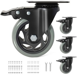 BZOLIHEU 4 Inch Caster Wheels, Locking Casters Set of 4 Heavy Duty, Silent Top Plate Swivel Caster with Brake, Polyurethane Castor Wheels for Furniture and Workbench Cart