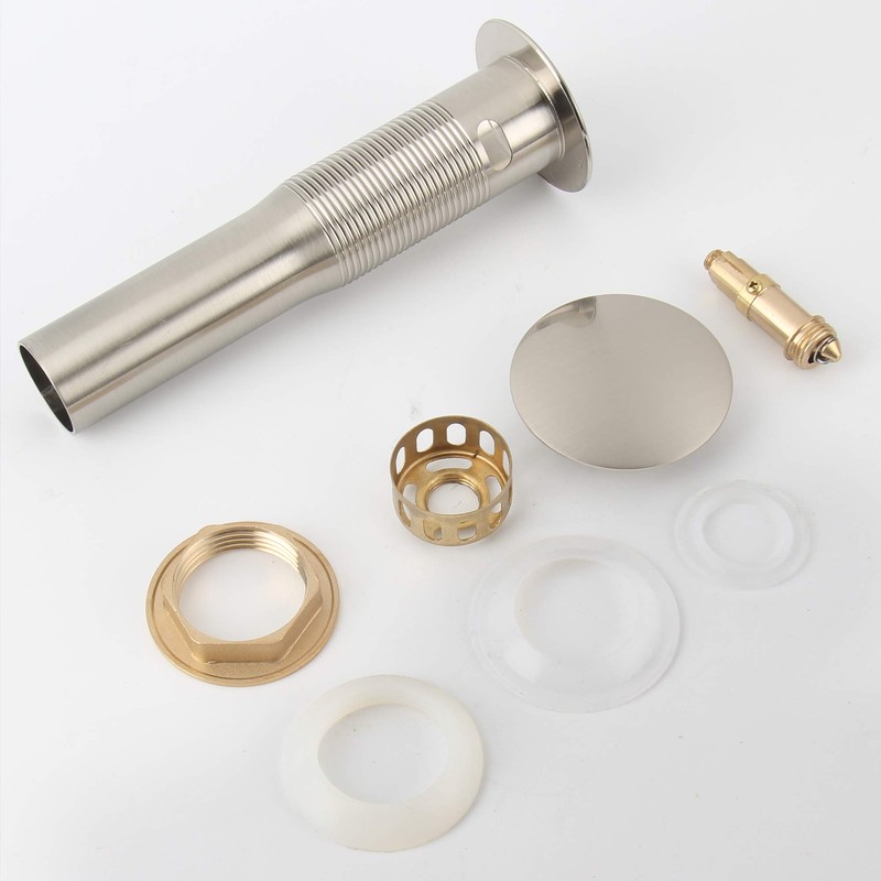Brushed Nickel Pop Up Sink Drain with Overflow, Bathroom Faucet