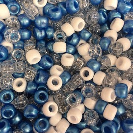 100 x Blue, White Glitter Mix 9x6mm Pony Beads