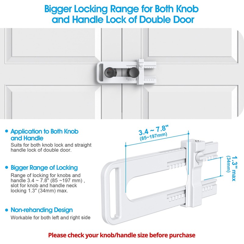 AST Childproof Double Door Security Lock, Adjustable Keyed French Door