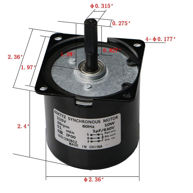 60KTYZ Synchronous Gear Motor 30RPM Dual Bearing AC Motor CW/CCW