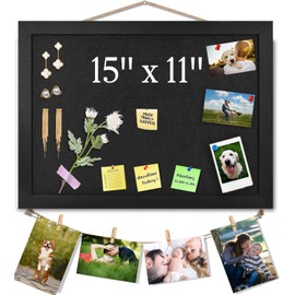 Black Bulletin Boards Cork Board with Felt, 15"x11" Small Display Pin Board Vision Board for Walls, Jewelry, Notes, Collection, Photos, Office, Wood Framed(Black) & Felt(Black), 1pc