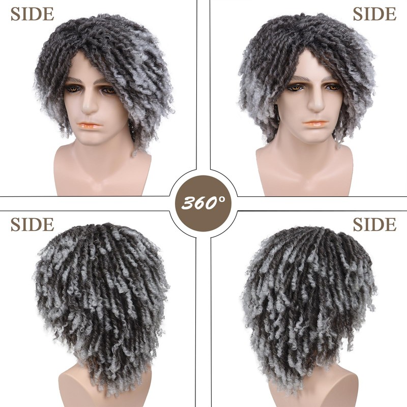 GNIMEGIL Gray Ombre Dreadlocks Wigs for Men Braided Wig Medium