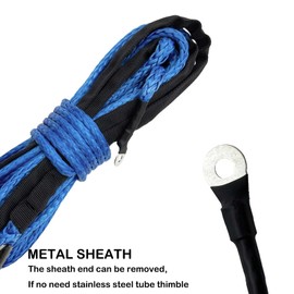 QH QH WURONG Synthetic Winch Rope 5/16" x 50' 8500 LBs 6.5 MM x 15 M with Black Protective Sleeve and Sheath for Atvs Winches ATV UTV SUV Truck Boat(Blue)